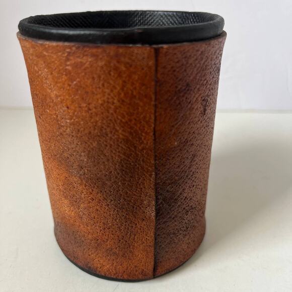 PETER PINDER Leather Pen Holder Brown Caribou Water Buffalo Bamboo 4" Felt - Picture 4 of 10